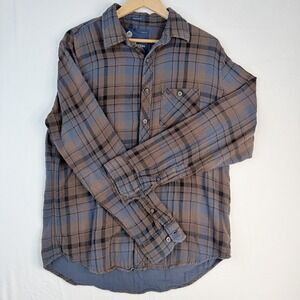 VTG American Eagle Outfitters Men's SZ-L Bottom Front Shirt Blue & Brown Plaid